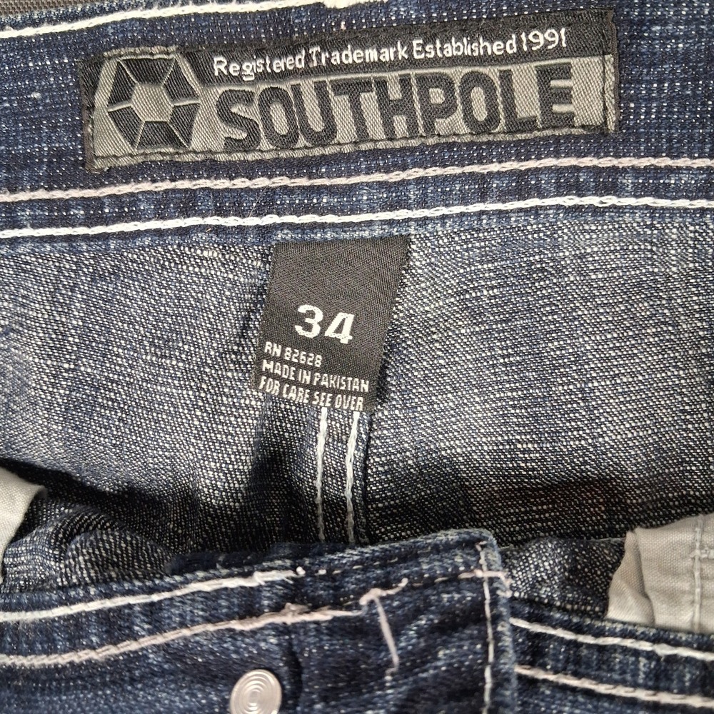 Y2K Vintage Southpole RN82628 Jeans Mens 34x32 Blue Wide Leg Baggy - Hip Hop - Picture 4 of 7